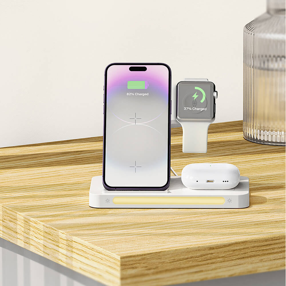Recci RCW-31 4in1 M-safe 15W Hızlı Şarj Özellikli LED Işıklı Magnetik Kablosuz Şarj Standı