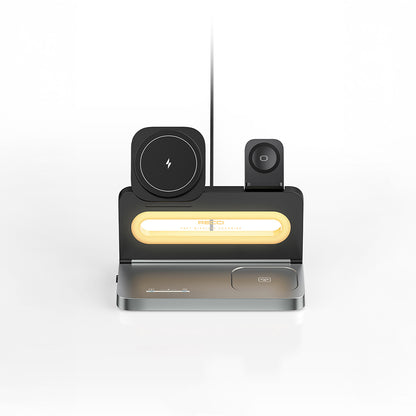 Recci RCW-49 Ambiyans Işıklı Telefon&Akıllı Saat&Kulaklık 15W 4in1 Kablosuz Şarj Standı
