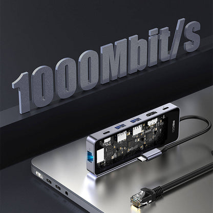 Recci RH17 Type-C to Type-C PD100W + USB3.0 + HDMI + Type-C + RJ45 Bağlantılı 6in1 Hub