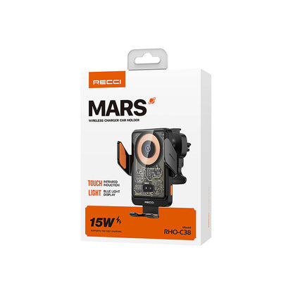 Recci RHO-C38 Mars Serisi M-safe Şarj Özellikli Mavi Işık Göstergeli Araç Telefon Tutucu