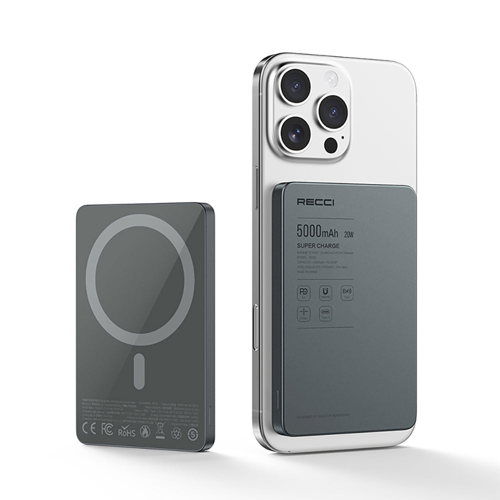 Recci RP33 PD 20W Ultra İnce Led Göstergeli Hızlı Şarj Özellikli Wireless Powerbank 15W 5000mAh