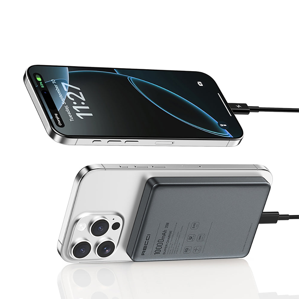 Recci RP35 PD 20W Led Göstergeli Hızlı Şarj Özellikli Wireless Powerbank 15W 10000mAh