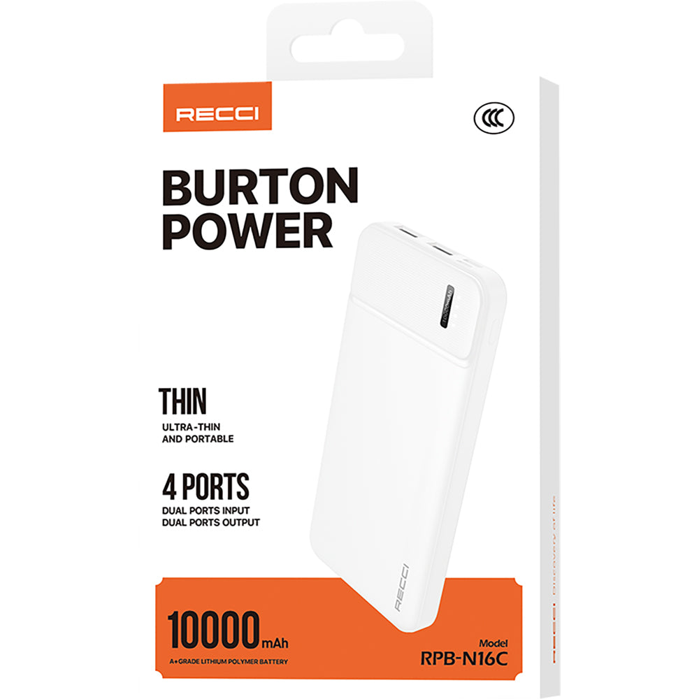 Recci RPB-N16C Ultra İnce Hızlı Şarj Özellikli Led Işık Göstergeli Powerbank 10000mAh