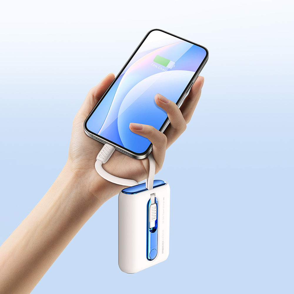 Recci RPB-P12 PD 20W Askı İpli Hızlı Şarj Özellikli Type-C Kablolu Powerbank 22.5W 9000mAh