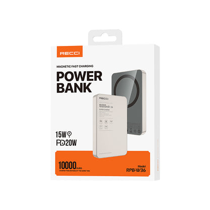 Recci RPB-W36 Ultra İnce PD 20W Hızlı Şarj Özellikli Wireless Powerbank 15W 10000mAh