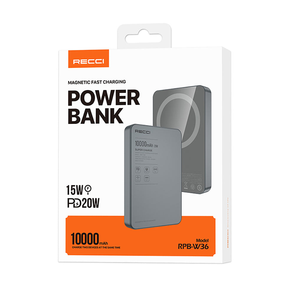 Recci RPB-W36 Ultra İnce PD 20W Hızlı Şarj Özellikli Wireless Powerbank 15W 10000mAh