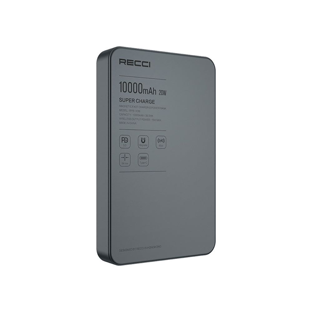 Recci RPB-W36 Ultra İnce PD 20W Hızlı Şarj Özellikli Wireless Powerbank 15W 10000mAh