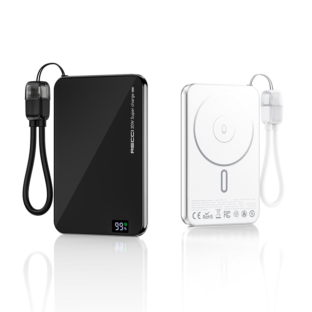 Recci RPB-W41 PD 20W Ultra İnce Hızlı Şarj Özellikli Type-C Kablolu Powerbank 15W 5000mAh