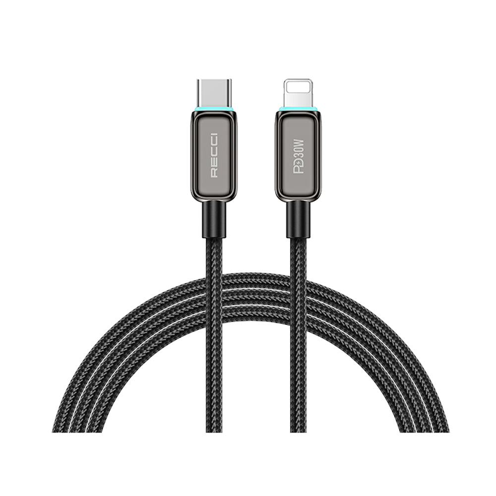 Recci RS42CL Lamp Display Serisi Type-C to Lightning PD 30W Hızlı Şarj Özellikli Data ve Şarj Kablosu 1.5M