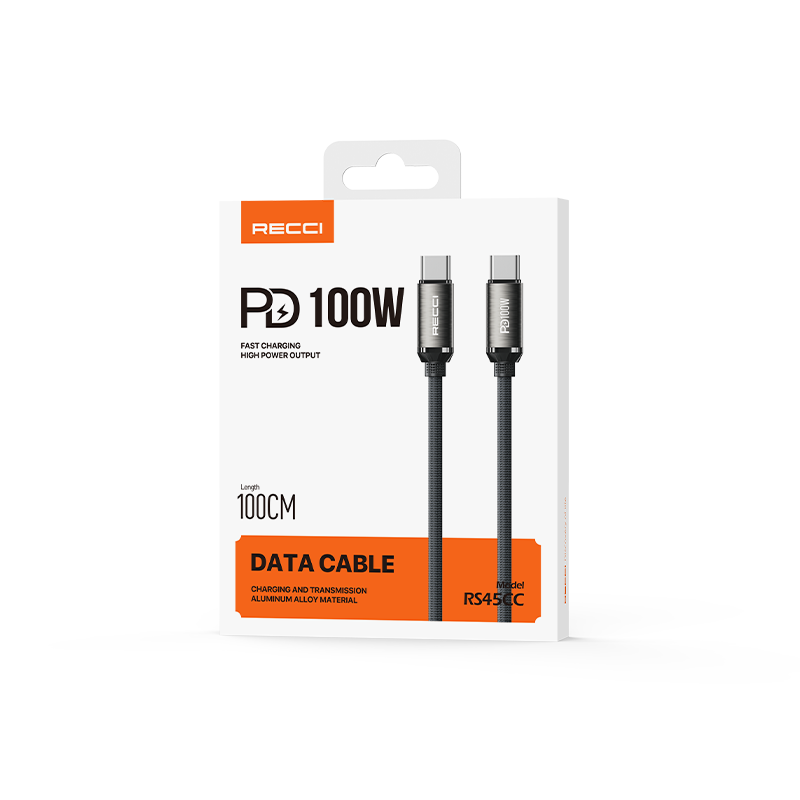 Recci RS45CC Type-C to Type-C PD 100W Örgü Tasarımlı Hızlı Şarj Özellikli Data ve Şarj Kablosu 1M