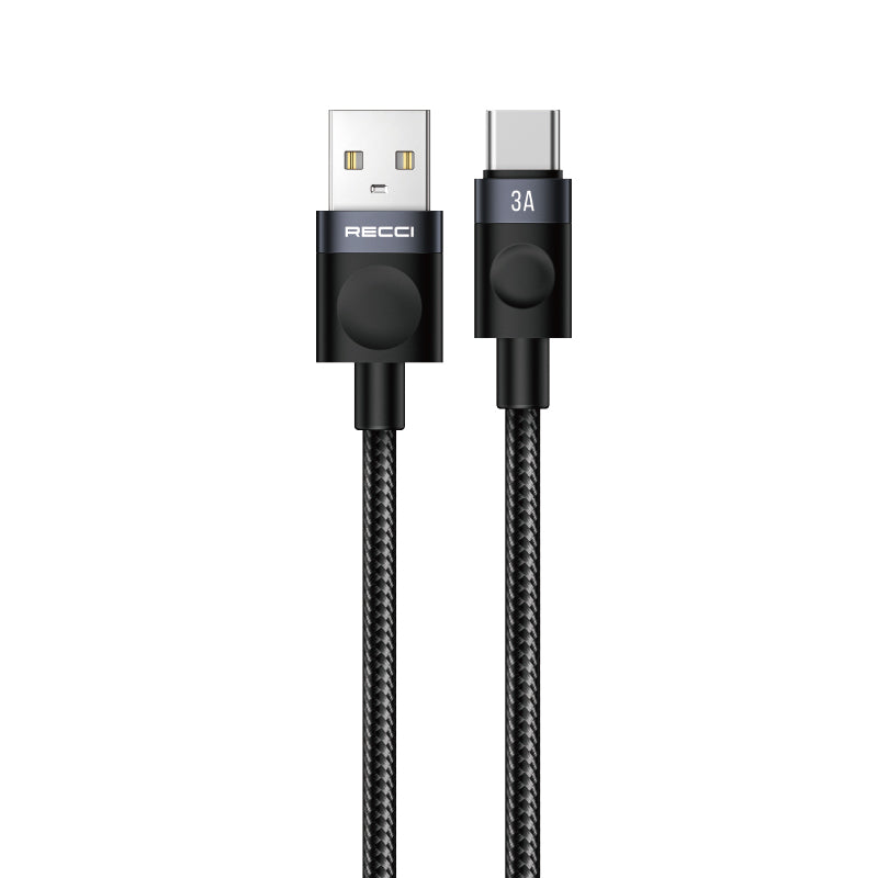 Recci RS50C USB-A to Type-C Örgü Tasarımlı Hızlı Şarj Özellikli Data ve Şarj Kablosu 1M