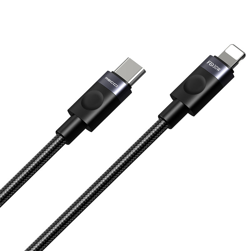 Recci RS50CL Type-C to Lightning PD Örgü Tasarımlı Hızlı Şarj Özellikli Data ve Şarj Kablosu 30W 1M