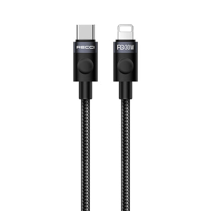 Recci RS50CL Type-C to Lightning PD Örgü Tasarımlı Hızlı Şarj Özellikli Data ve Şarj Kablosu 30W 1M