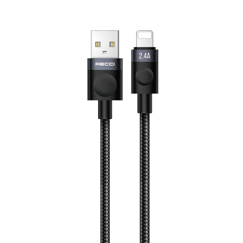 Recci RS50L USB-A to Lightning Örgü Tasarımlı Hızlı Şarj Özellikli Data ve Şarj Kablosu 1M