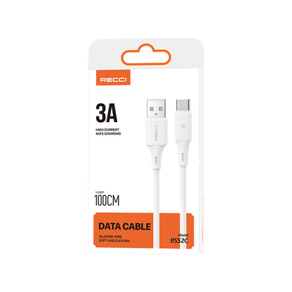 Recci RS52C USB-A to Type-C 3A Hızlı Şarj Özellikli Data ve Şarj Kablosu 1M