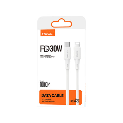Recci RS52CL Type-C to Lightning PD Hızlı Şarj Özellikli Data ve Şarj Kablosu 30W 1M