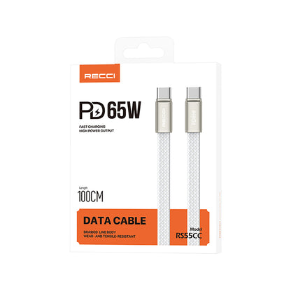 Recci RS55CC Type-C to Type-C PD Hızlı Şarj Özellikli Data ve Şarj Kablosu 65W 1M