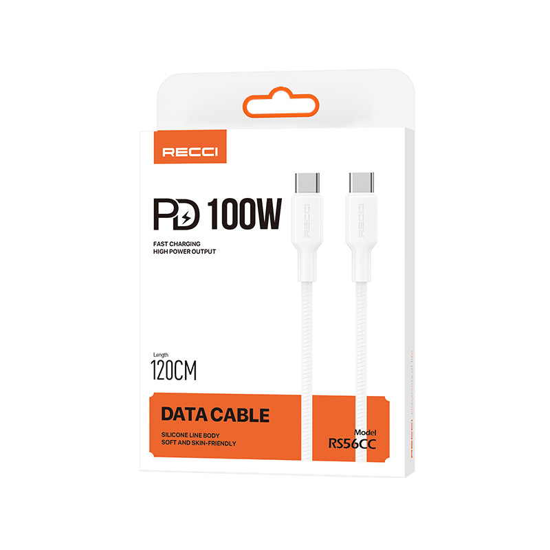 Recci RS56CC Type-C to Type-C PD Hızlı Şarj Özellikli Data ve Şarj Kablosu 100W 1.2M