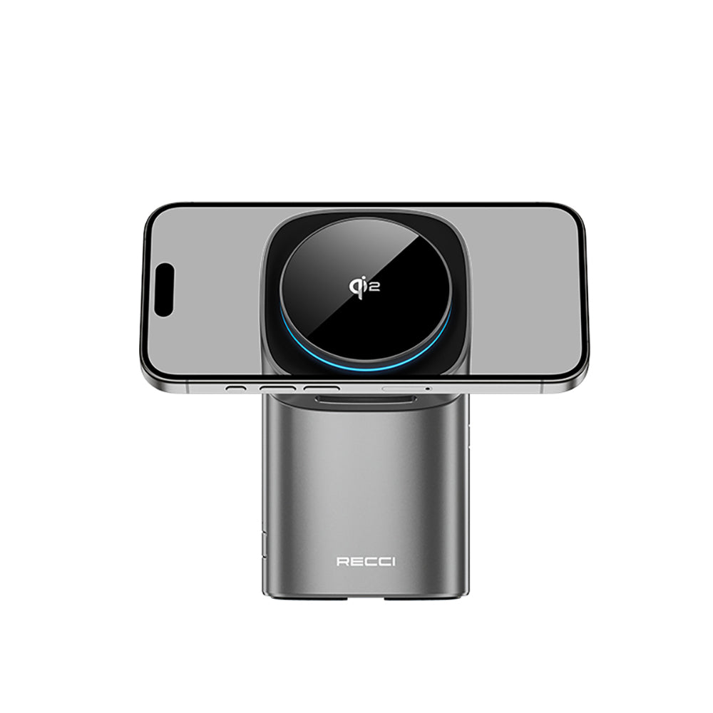 Recci RW05 Qi2 Şarj Teknolojili Ambiyans Işıklı Telefon&Akıllı Saat&Kulaklık 15W 3in1 Kablosuz Şarj Standı