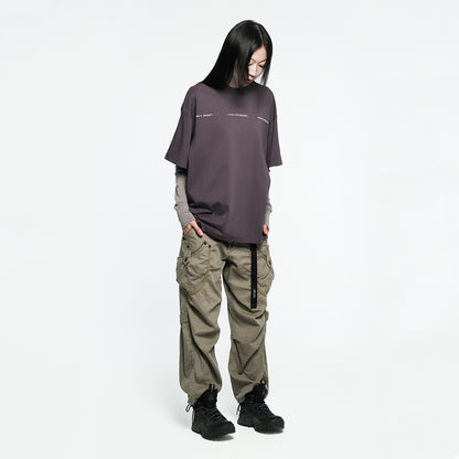 Skinarma Cypher Kısa Kollu Oversize Unisex Bisiklet Yaka Mor Tişört