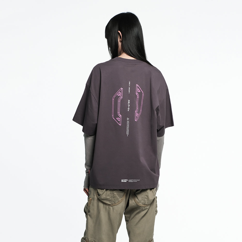 Skinarma Cypher Kısa Kollu Oversize Unisex Bisiklet Yaka Mor Tişört