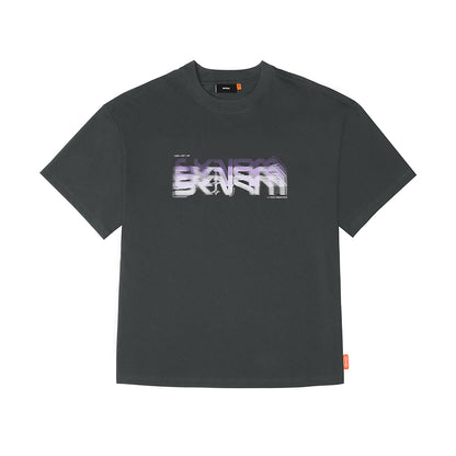 Skinarma Glitch Kısa Kollu Oversize Unisex Bisiklet Yaka Gri Tişört
