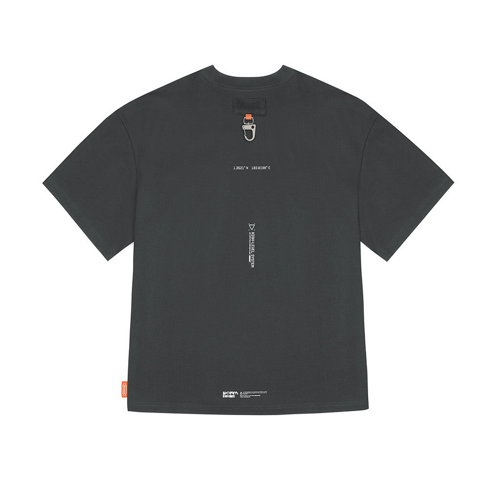Skinarma Glitch Kısa Kollu Oversize Unisex Bisiklet Yaka Gri Tişört