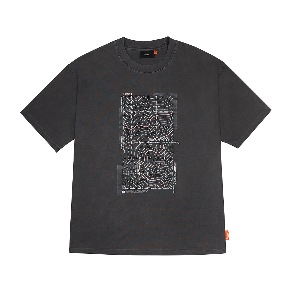 Skinarma Sonar Kısa Kollu Oversize Unisex Bisiklet Yaka Gri Tişört