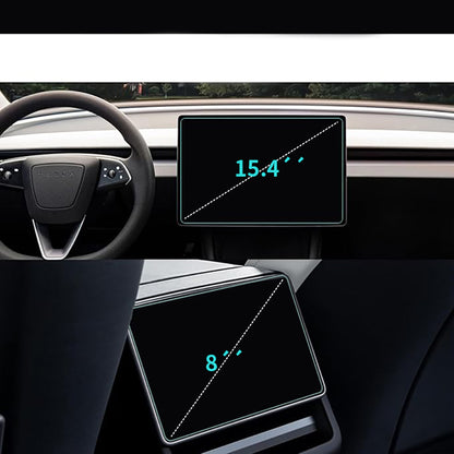 Tesla Yeni Model Y 2in1 Araç Multimedya Ekran Koruyucu Uygulama Aparatlı Zore Premium Temperli Cam Ekran Koruyucu