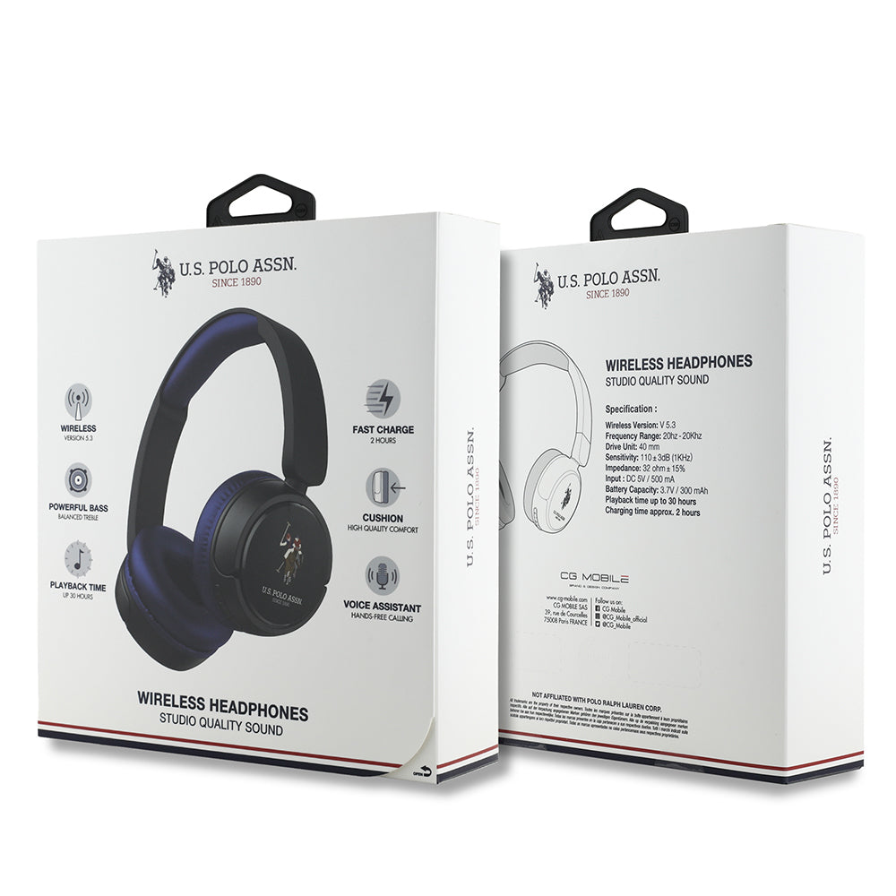 U.S Polo Assn. Orijinal Lisanslı Katlanabilir Ayarlanabilir Baskı Logolu Kulak Üstü Bluetooth Kulaklık v5.3