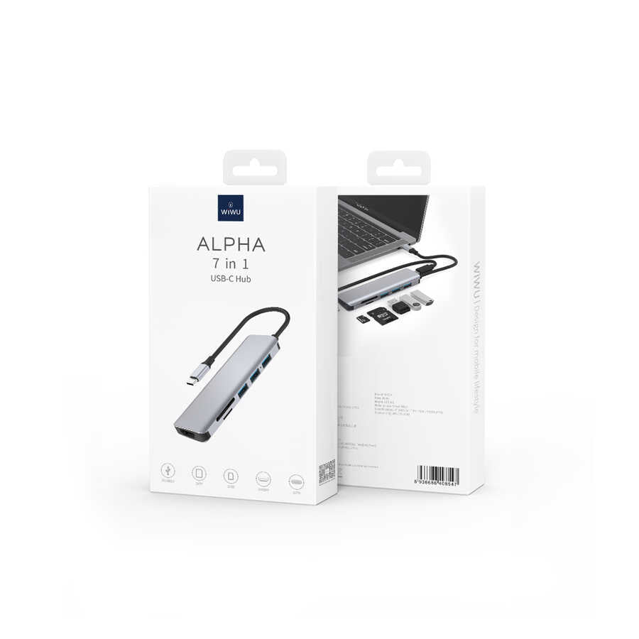 Wiwu Alpha A731HC 7 in 1 Type-C Hub 100W Şarj Destekli SD Kart-Hdmi-Usb Çoğaltıcı
