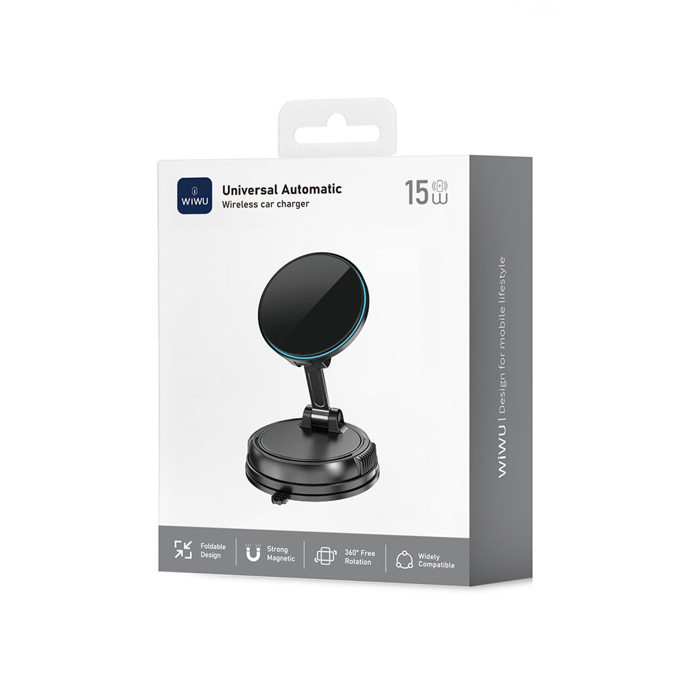 Wiwu CH-326 M-safe Şarj Özellikli 360 Derece Dönebilen Vakumlu Araç Telefon Tutucu 15W