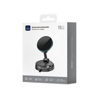 Wiwu CH-326 M-safe Şarj Özellikli 360 Derece Dönebilen Vakumlu Araç Telefon Tutucu 15W