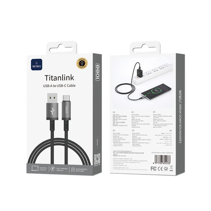 Wiwu Wi-C054 Titanlink Serisi USB-A to TYPE-C Hızlı Şarj Özellikli Data ve Şarj Kablosu 1M