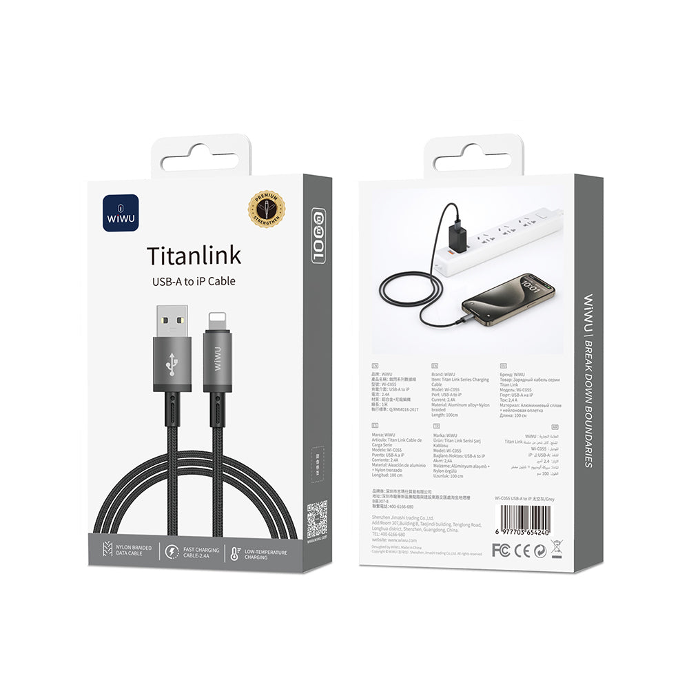 Wiwu Wi-C055 Titanlink Serisi USB-A to Lightning Hızlı Şarj Özellikli Data ve Şarj Kablosu 1M
