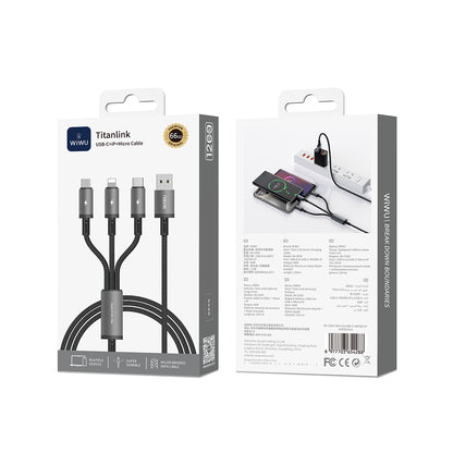 Wiwu Wi-C059 Titanlink Serisi 3in1 USB-A to Lightning – Type-C – Micro Örgülü Şarj ve Data Kablosu 66W 1.2m