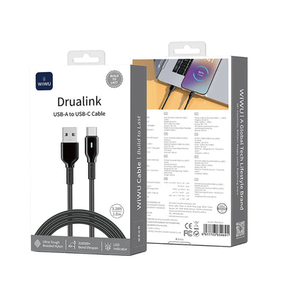 Wiwu Wi-C073 Drualink Serisi USB-A to Type-C Hızlı Şarj Özellikli Data ve Şarj Kablosu 3A 1M