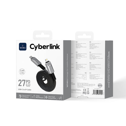 Wiwu Wi-C077 Cyberlink Serisi Type-C to Lightning Hızlı Şarj Özellikli Data ve Şarj Kablosu 27W 1M