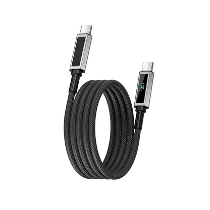 Wiwu Wi-C079 Warriors Serisi Aramid Fiber Dijital LED Göstergeli Type-C to Type-C PD Data ve Şarj Kablosu 100W 1.2M