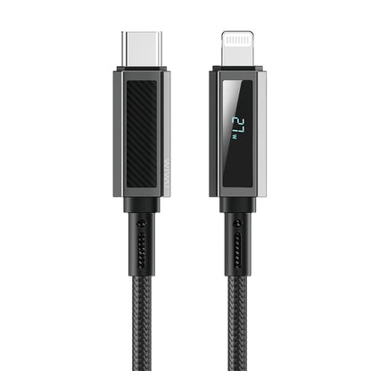 Wiwu Wi-C080 Warriors Serisi Aramid Fiber Dijital LED Göstergeli Type-C to Lightning PD Data ve Şarj Kablosu 27W 1M