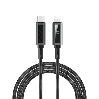 Wiwu Wi-C080 Warriors Serisi Aramid Fiber Dijital LED Göstergeli Type-C to Lightning PD Data ve Şarj Kablosu 27W 1M