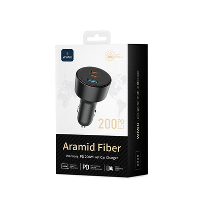 Wiwu Wi-CC026 Hızlı Şarj Özellikli PD Type-C + USB-A Portlu Aramid Fiber Araç Şarj Aleti 200W