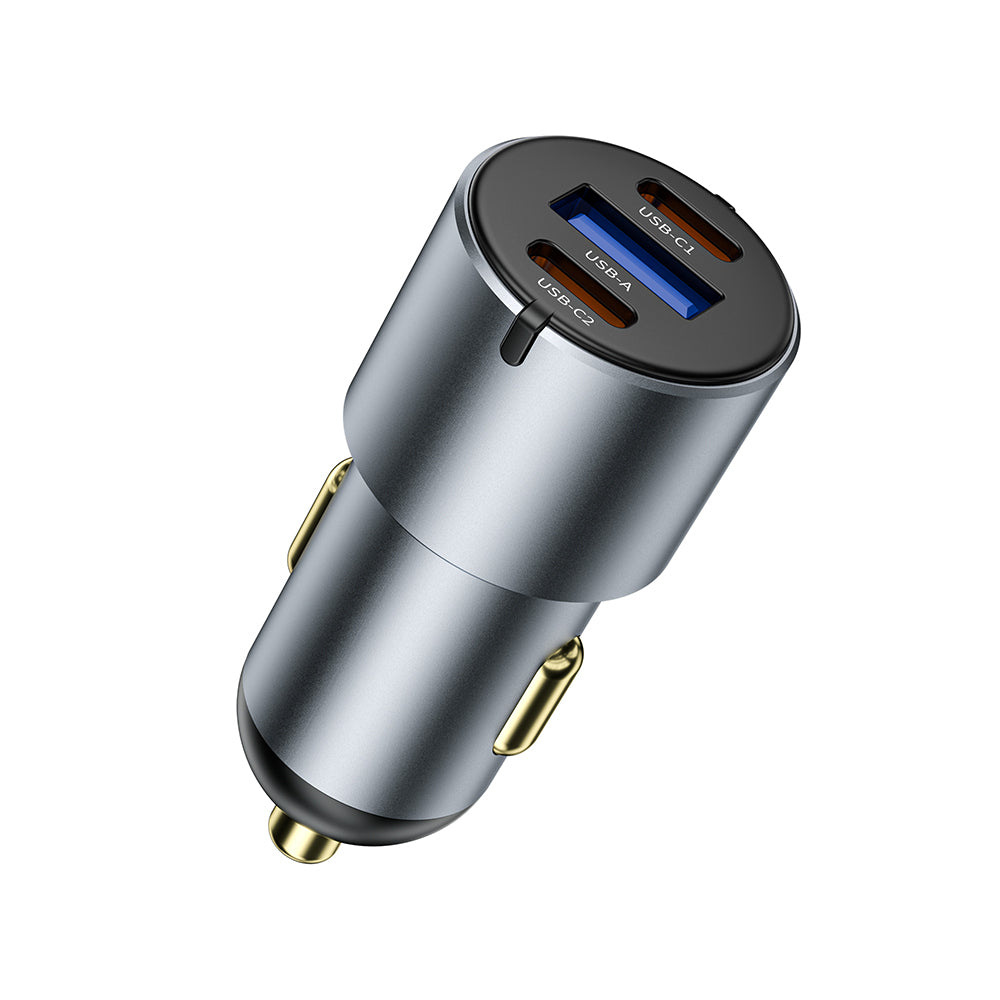 Wiwu Wi-CC032 Nano Pro Serisi Dual Type-C + USB-A Hızlı Şarj Özellikli Akım Korumalı Araç Şarj Aleti PD VE QC3.0 60W