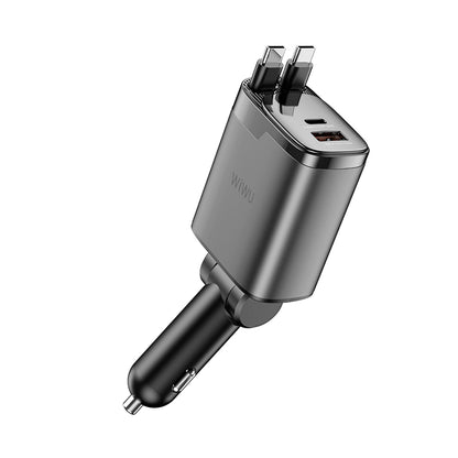 Wiwu Wi-CC034 Type-C + USB-A Hızlı Şarj Özellikli GaN Teknolojili Dahili Kablolu Araç Şarj Aleti 111W
