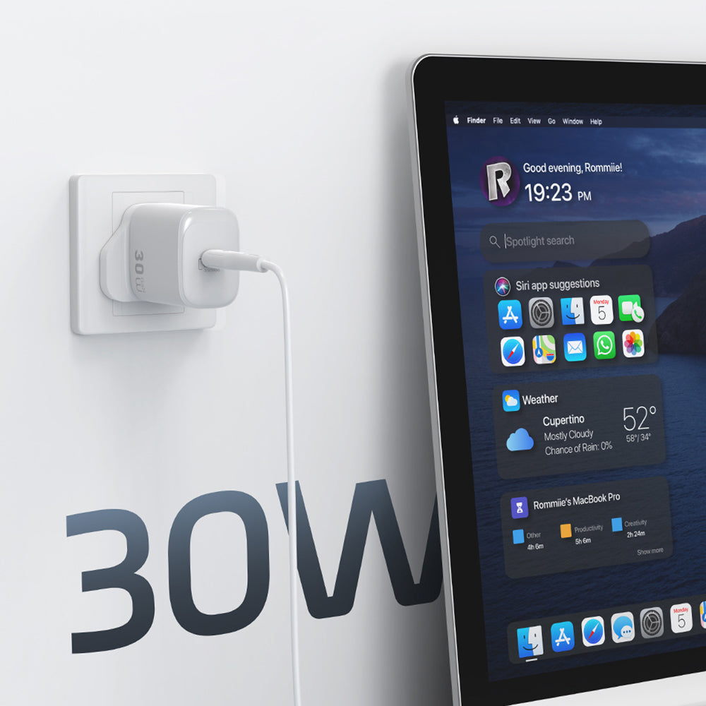 Wiwu Wi-G008 Essen Serisi GaN Tech PD Hızlı Şarj Başlığı Type-C to Type-C PD 30W Kablolu Şarj Seti