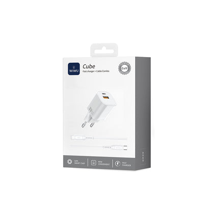 Wiwu Wi-G018 Cube Serisi Type-C to Lightning GaN Tech PD Hızlı Şarj Özellikli Kablolu Şarj Seti 33W