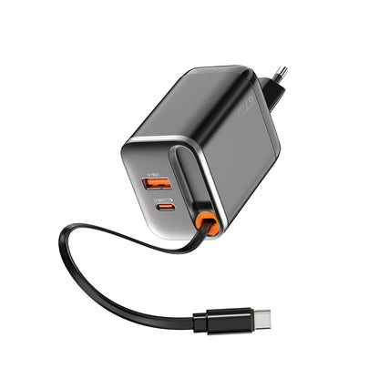Wiwu Wi-G020 Helix Serisi GaN Teknolojili Hızlı Şarj Başlığı USB-A to Type-C PD 65W Type-C Kablolu Şarj Seti