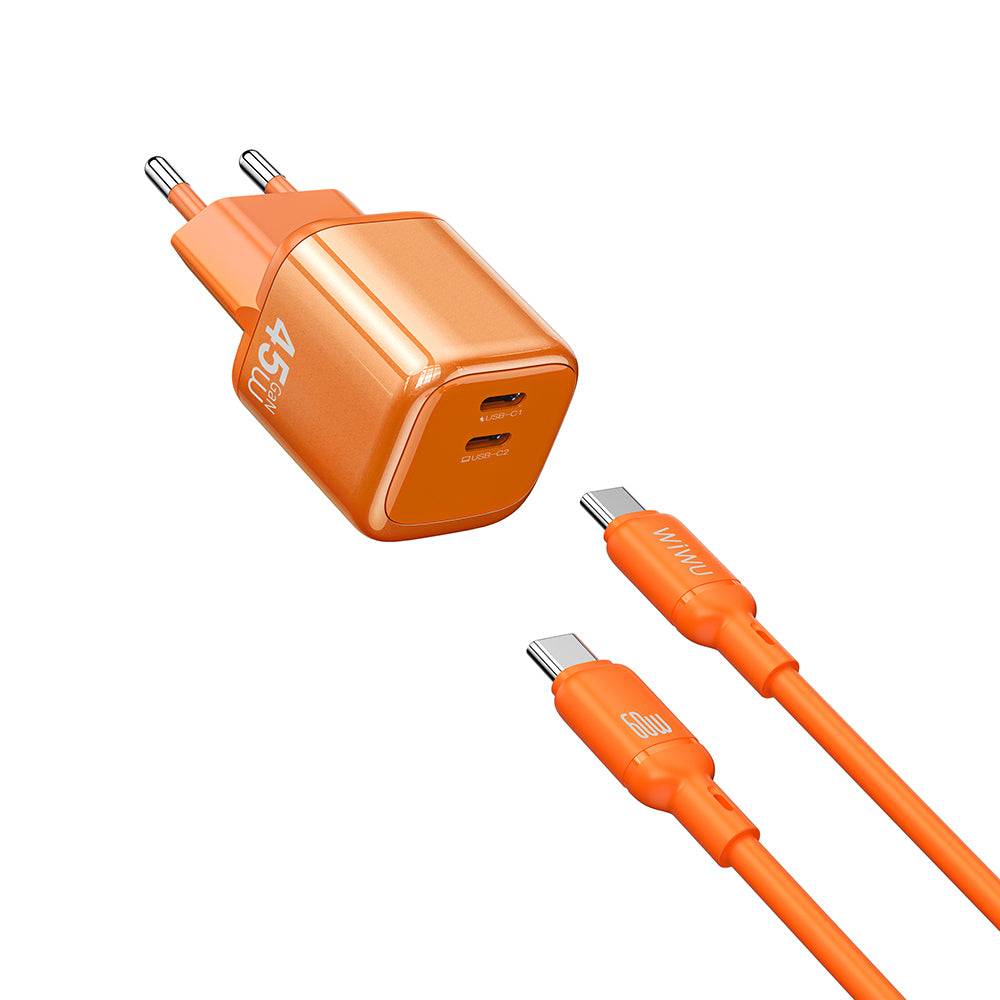 Wiwu Wi-G025 Cube Serisi Type-C to Type-C GaN Tech Hızlı Şarj Özellikli Kablolu Şarj Seti 45W