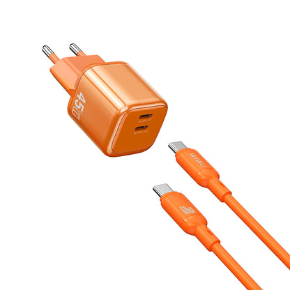 Wiwu Wi-G025 Cube Serisi Type-C to Type-C GaN Tech Hızlı Şarj Özellikli Kablolu Şarj Seti 45W