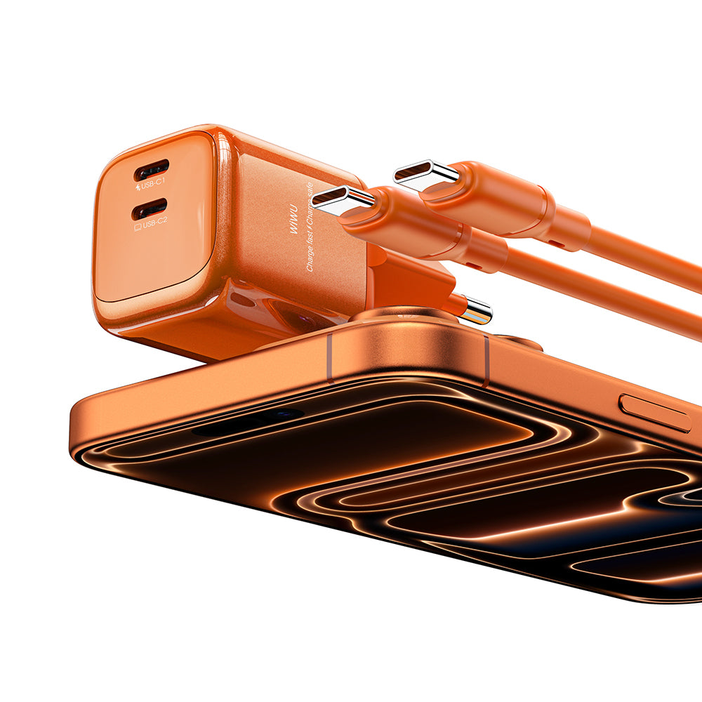 Wiwu Wi-G025 Cube Serisi Type-C to Type-C GaN Tech Hızlı Şarj Özellikli Kablolu Şarj Seti 47W